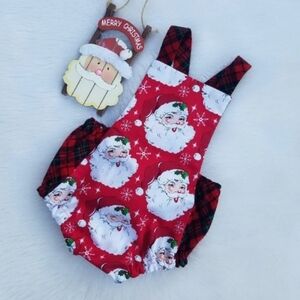 Plaid Christmas Romper with Santa Print 12-18M NWT